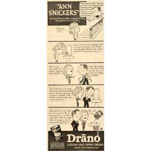   Ad Ann Snickers Cartoon Drano Cleans Opens Drains   Original Print Ad