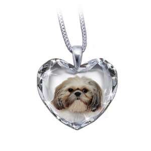 Heart Shaped Crystal Dog Pendant Necklace Shih Tzu, Close To My Heart 