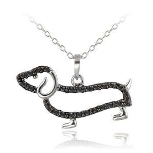  Sterling Silver Black Diamond Accent Dog Necklace: Jewelry
