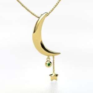  Moon and Star Pendant, 14K Yellow Gold Necklace with 