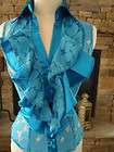 Teal Blue/Green Lace Ruffle Front Corset Blouse Top XS/S BNWT