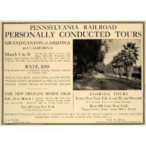 1906 Ad Pennsylvania Railroad Tours FL CA AZ Rates   Original Print Ad