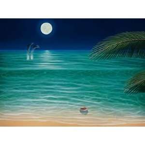 Dan Mackin 47.25W by 35.375H  Moonlit Palms CANVAS Edge #6 1 1/4 