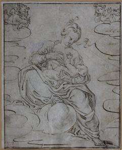 17 century ink on lead paper Flemish drawing mother and child  