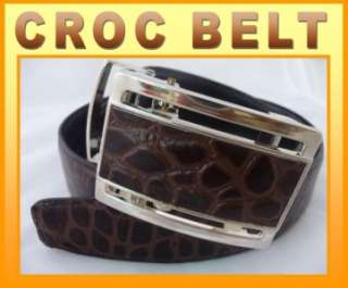 Design CROCODILE Alligator LEATHER Skin Belt Men BROWN  