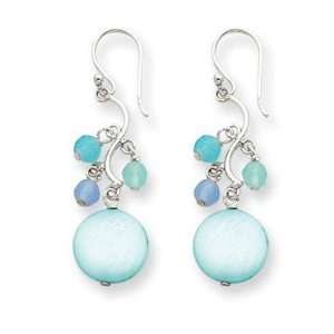   : Sterling Silver Dyed Mother of Pearl & Blue Agate Earrings: Jewelry