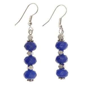   Handmade Blue Agate Dangle Earrings With Faceted Silver Beads: Jewelry