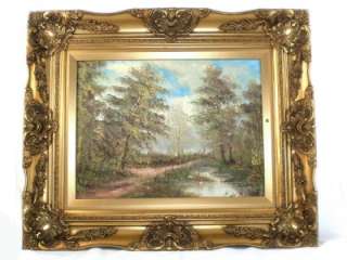 de Boer Dutch Oil on Canvas Forest Landscape Painting ~ Large 