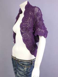 Purple Crochet Bolero Shrug Crop Sweater Cardigan L  
