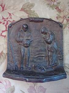 Antique Old Vintage Cast Iron Metal Bookend Doorstop Praying Couple 
