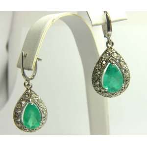   Dazzling Colombian Emerald & Diamond Antique Inspired Dangle Earrings