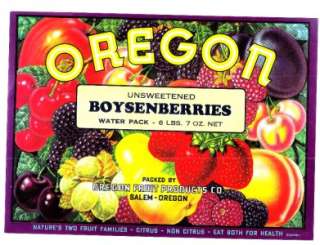 Vintage 1940s Boysenberries OREGON BRAND Label Salem OR  