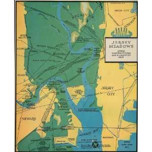 1934 Print Map New Jersey City Meadows Newark Secaucus   Original 