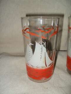   Set of 4 Sailing Ship Sailboat Decorated Glasses Tumblers Swanky Swigs