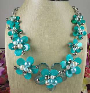 unique design green/blue seashell/mix bead necklace  