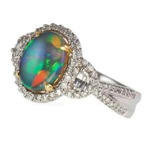   Color Lighting Ridge Black Opal set in a Micro Pave Diamond Ring(4.5