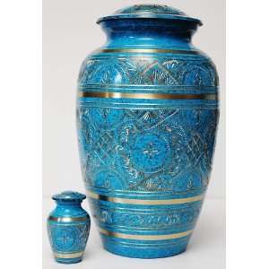   BLUE/TURQUOISE FUNERAL CREMATION URN W/FREE KEEPSAKE: Everything Else