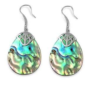  Green Abalone Sterling Silver Drop Hook Earrings: Jewelry