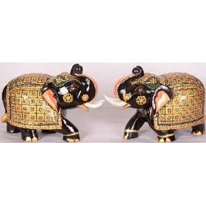  Decorated Elephant Pair with Upraised Trunks (Supremely 
