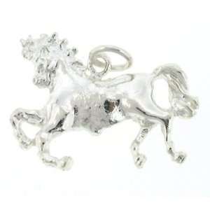   Silver 22 Figaro Chain Necklace with Charm Running Horse: Jewelry