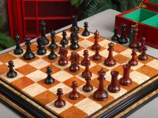 The Sultan Series Prestige Chessmen are shown on our Red Amboyna 