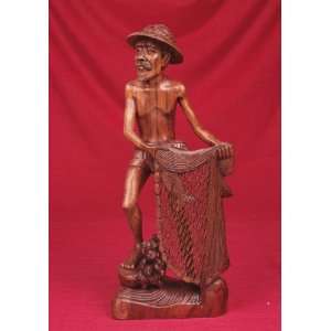  Miami Mumbai Fisherman   Teak Wood StatueWC013 T