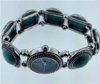   STERLING SILVER AND TURQUOISE BEADED STRETCH BRACELET WATCH  