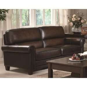  Sofa with Rolled Arm in Rich Brown Leather: Home & Kitchen