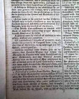REVOLUTIONARY WAR America in Disorder 1781 UK Newspaper  