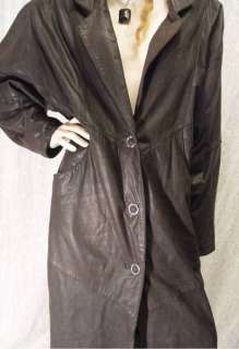 LONG Distressed Buttery BLACK LEATHER Trench COAT! M  