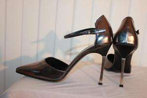 GUCCI Women GUNMETAL Titanium Stiletto Heel Shoes Sz 8  