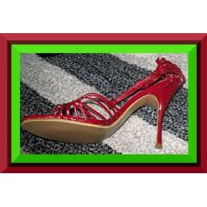  Secret Red Leather Strappy Stiletto Sandals Size 8 