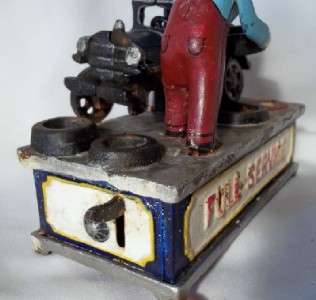 OLD CAST IRON DETROIT J & E STEVENS FULL SERVICE MECHANICAL CAR BANK 