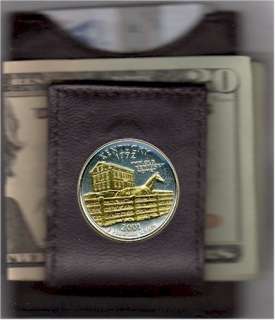 Gold on Silver Kentucky Statehood Quarter in a Folding Leather Money 