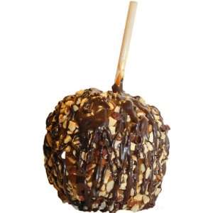 Caramel Apple with Roasted Almonds and Dark Chocolate Drizzle:  