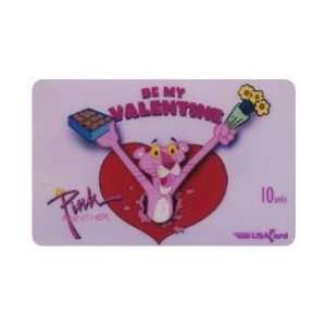 Collectible Phone Card: 10u Pink Panther Holding Candy & Flowers: Be 