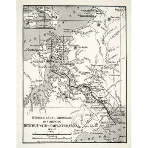 1913 Print Map Panama Canal Isthmus Commission Gatun Bay Caribbean Sea 