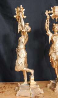 Pair Ormolu French Empire Figurine Candlesticks Candela  