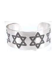 Jewish Star Of David Engraving Pewter Cuff Bracelet
