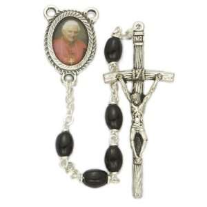 6mm Black Polished Glass Beads and Pope Benedict Photo Center Rosary 
