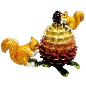  Two Squirrels On A Pine Cone Bejeweled Trinket Box 