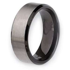 Chisel Black Plated Beveled Edge Brushed Titanium Ring (8.0 mm)   Size 