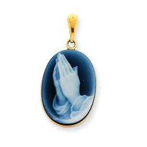    14k Yellow Gold Hands in Prayer Agate Cameo Pendant Jewelry
