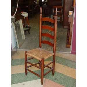    Antique Solid Oak Ladder Back Rush Seat Chair: Furniture & Decor
