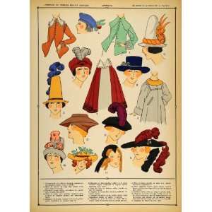   Lady Hat Feather Chapeaux   Orig. Print (Pochoir): Home & Kitchen