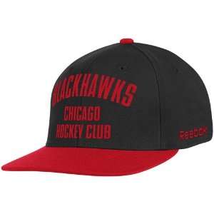 Chicago Blackhawks Black Hockey Club Flat Brim Flex Hat:  