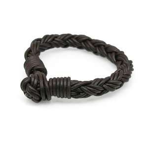    Brown Braided Leather Cuff Bracelet With Chinese Knot Jewelry