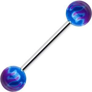  Purple Blue Toxic Flame Barbell Tongue Ring Body Candy Jewelry