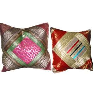   Vintage Silk Sari Zari Border Toss Pillow Cover 16 Home & Kitchen