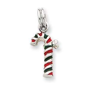   Sterling Silver Holiday Candy Cane Enameled Charm in Gift Box Jewelry